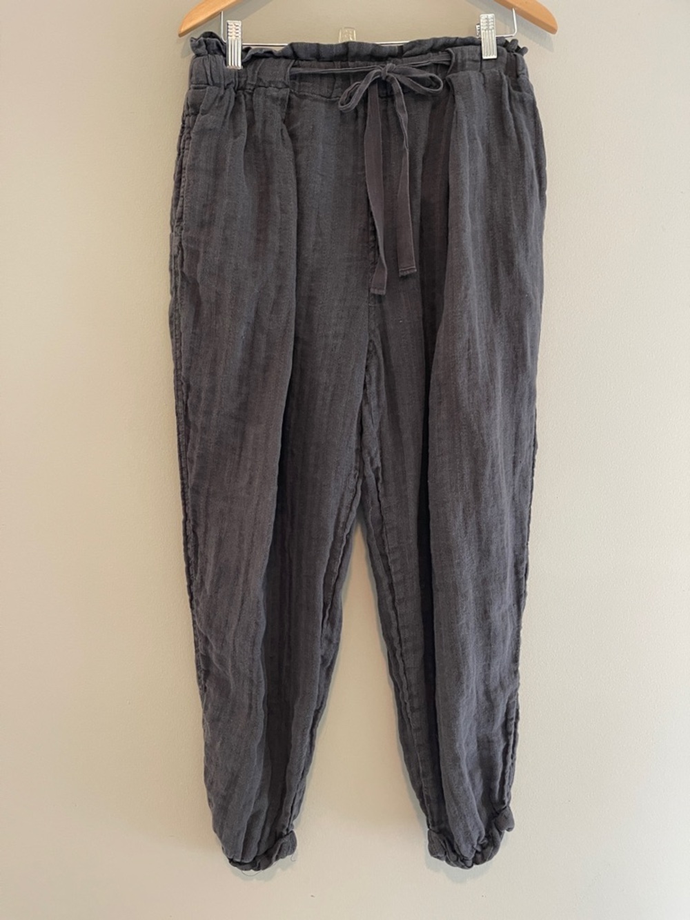 Free People Charcoal Gray Oversized Linen Pants Trousers Size Medium